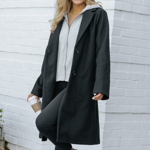 josie black contrast hooded coat 660392