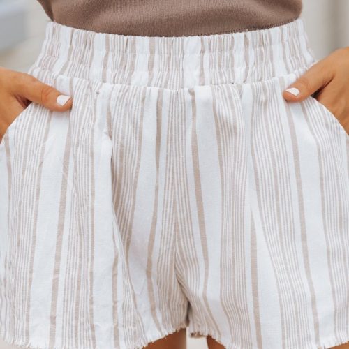 khaki striped linen frayed shorts 316045