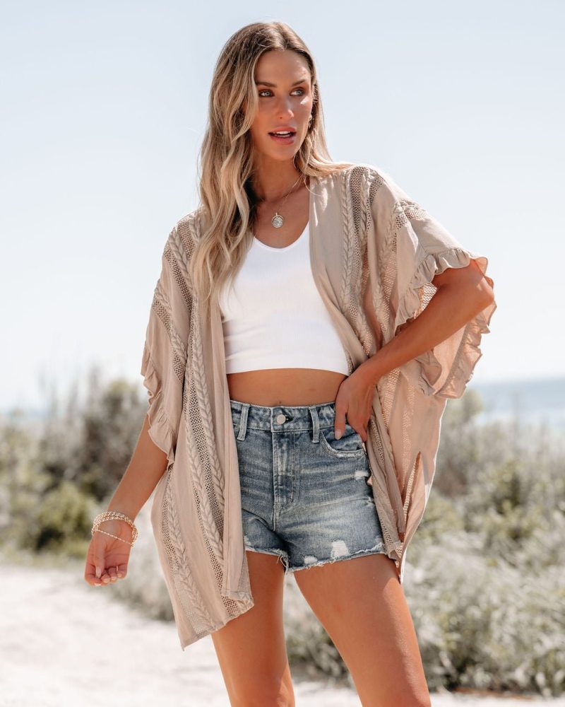 latte open front textured kimono 285591