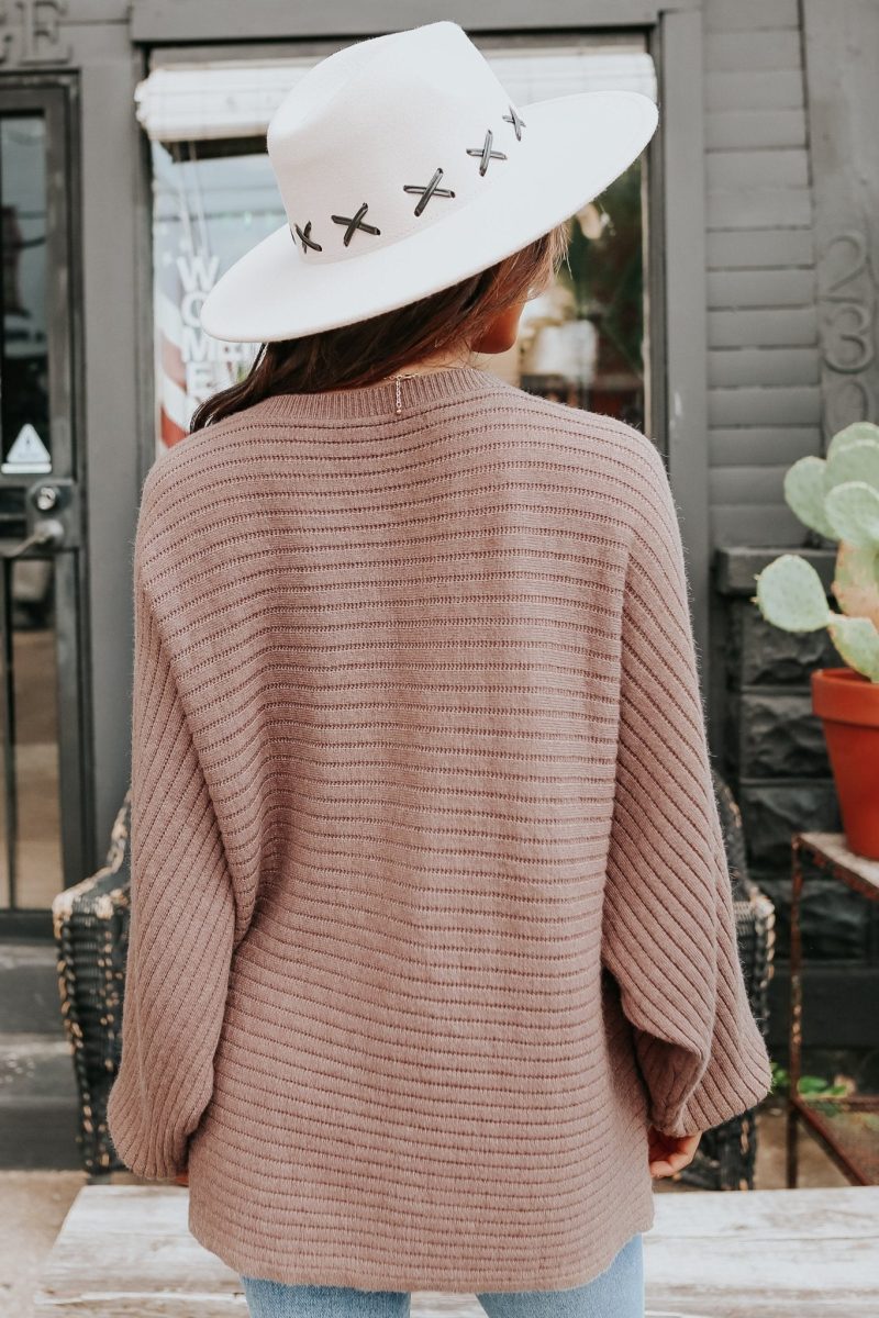 latte run boatneck dolman ribbed sweater mocha 181279