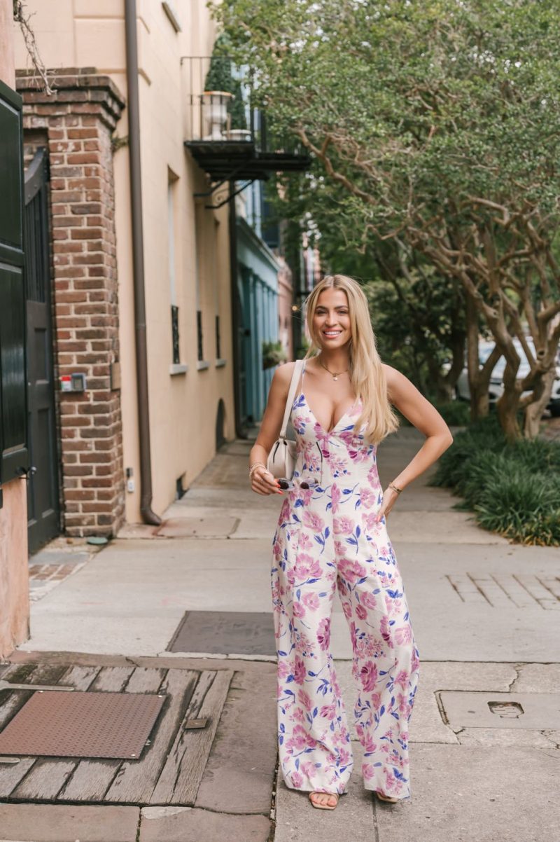 lavender floral print wide leg jumpsuit 487644