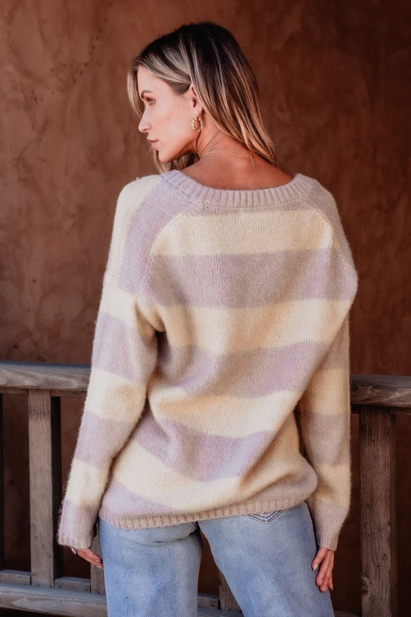 lavender striped v neck sweater 653325