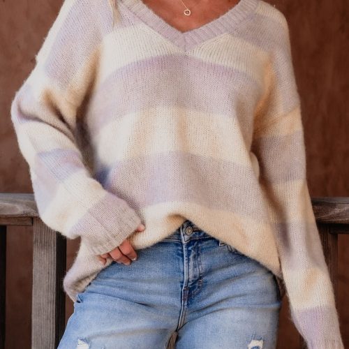 lavender striped v neck sweater 743135