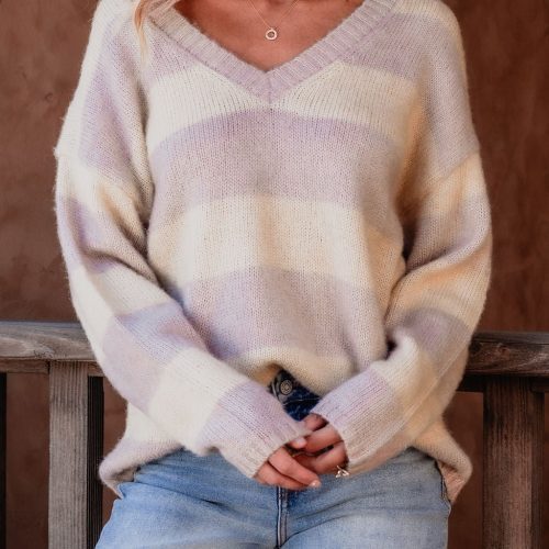 lavender striped v neck sweater 962843