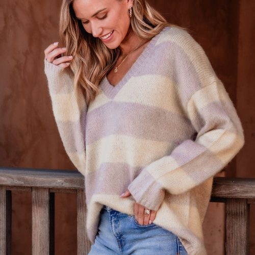 lavender striped v neck sweater 977963