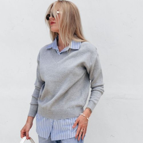 layered v neck shirt sweater grey 684747