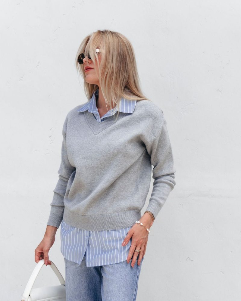 layered v neck shirt sweater grey 684747