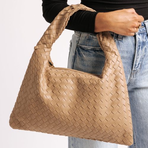 leah natural woven vegan leather shoulder bag 203106