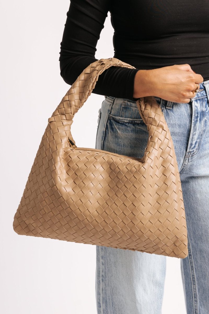 leah natural woven vegan leather shoulder bag 203106