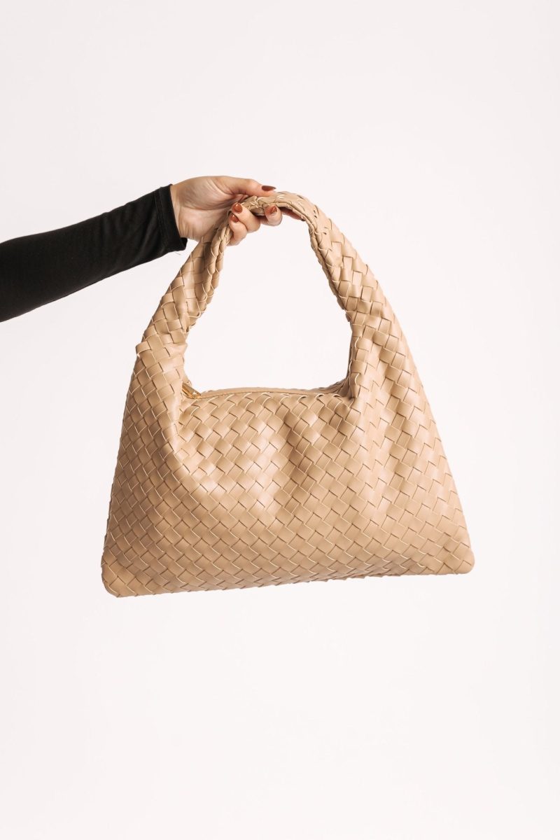 leah natural woven vegan leather shoulder bag 707565