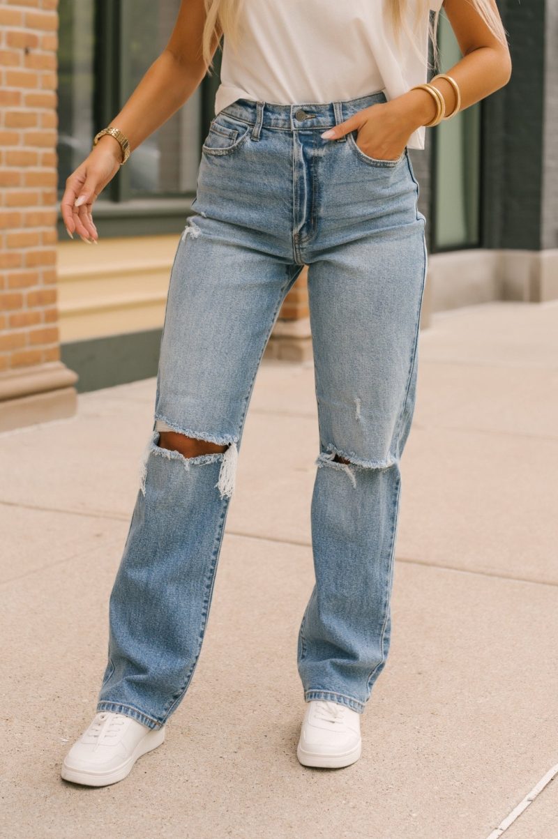 light denim high rise destroyed dad jeans 389809