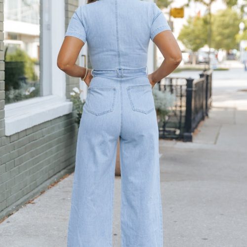 light denim waist tie jumpsuit 562137