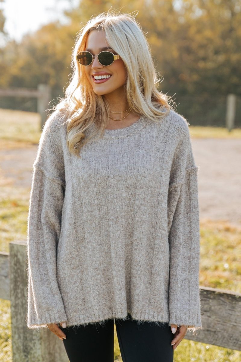 light mocha oversized ribbed sweater 714805