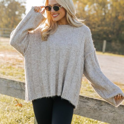 light mocha oversized ribbed sweater 959501