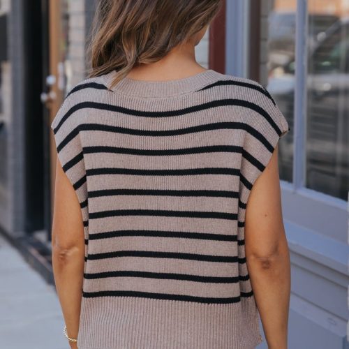 light mocha striped sleeveless sweater 680929