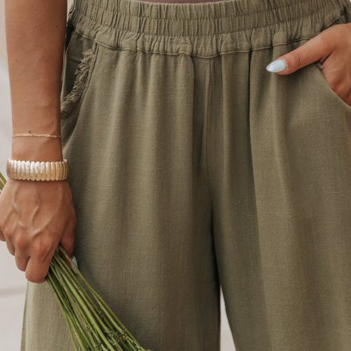 light olive frayed linen wide leg pants 271985