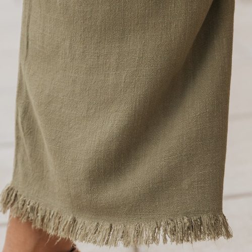 light olive frayed linen wide leg pants 955696