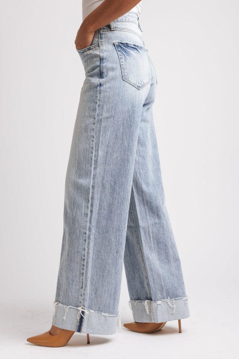 light wash baggy cuffed wide leg jeans 740598