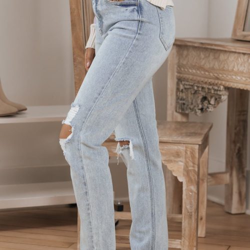 light wash destroyed straight jeans 521376