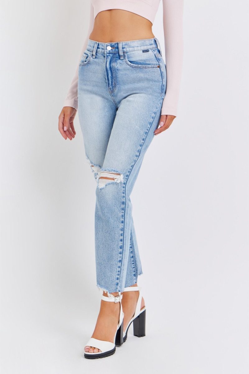 light wash high rise distressed straight leg jeans 568539