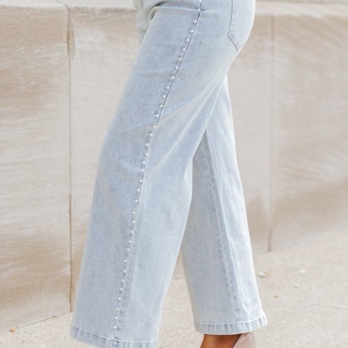 light wash pearl detail cropped jeans 235504