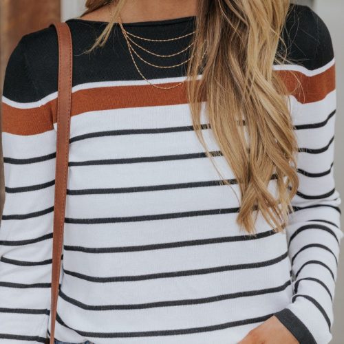 long sleeve copper colorblock striped pullover sweater 346098