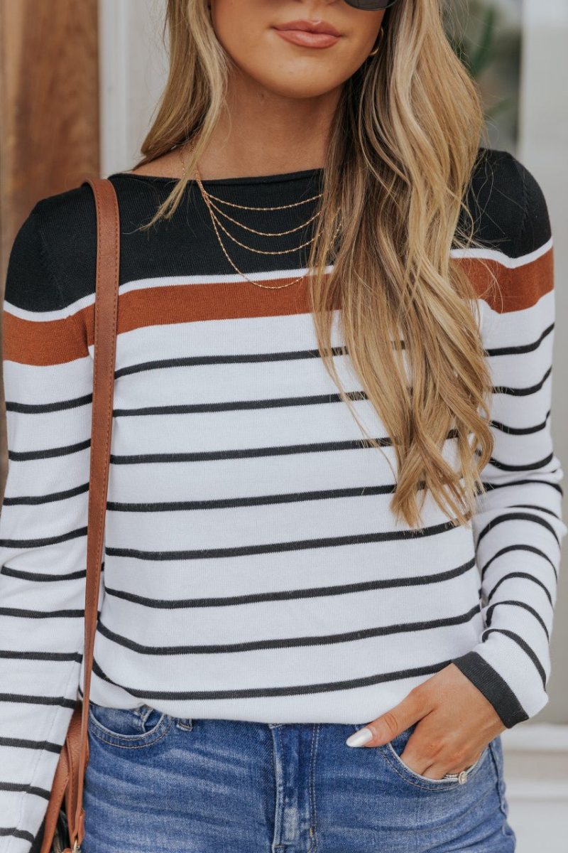 long sleeve copper colorblock striped pullover sweater 346098