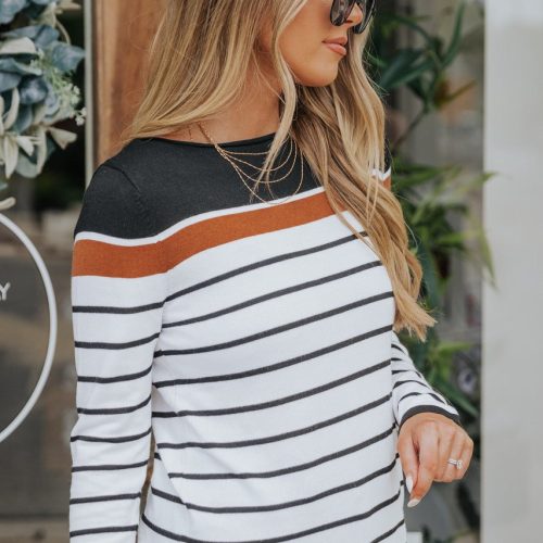 long sleeve copper colorblock striped pullover sweater 867416