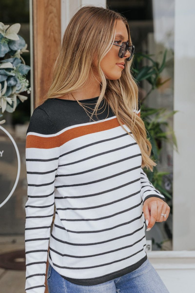 long sleeve copper colorblock striped pullover sweater 867416