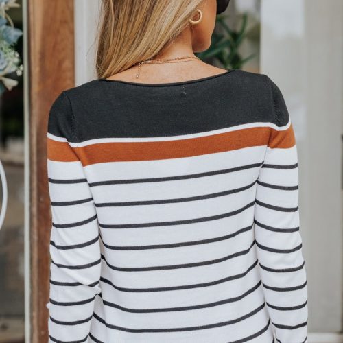 long sleeve copper colorblock striped pullover sweater 920338