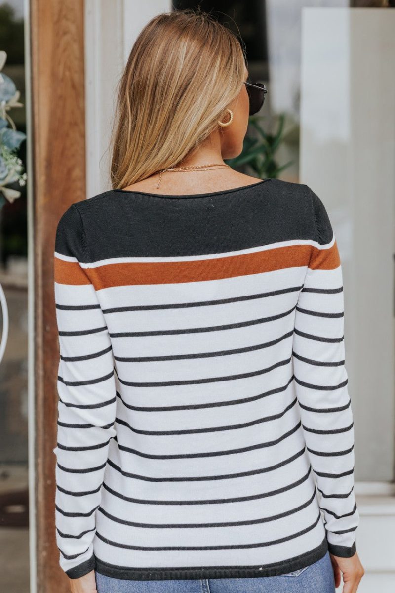 long sleeve copper colorblock striped pullover sweater 920338