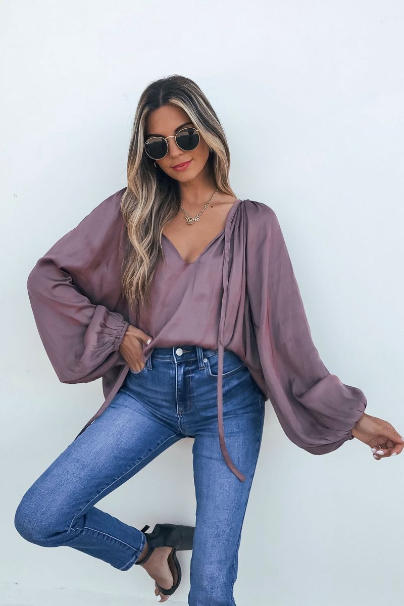 mauve satin v neck blouse 343350