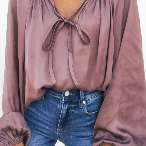 mauve satin v neck blouse 822642