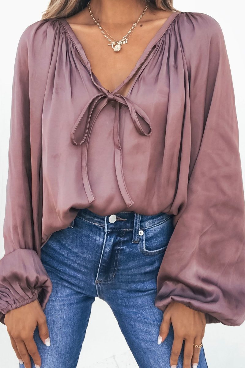 mauve satin v neck blouse 822642