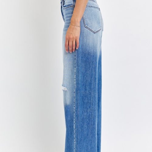 medium light wash destroyed wide leg jeans 486921