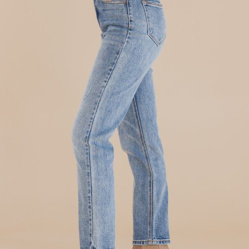 medium wash high rise straight denim jeans 594980