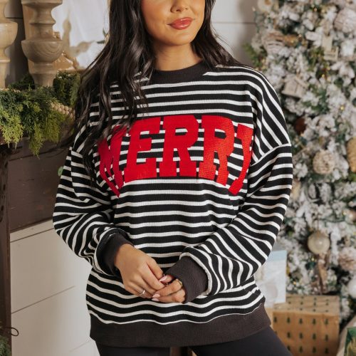 merry black striped graphic sweatshirt 620721