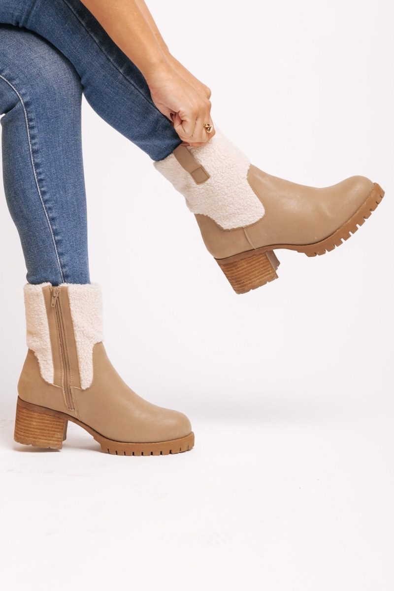 mia jakob sherpa heeled booties 347377