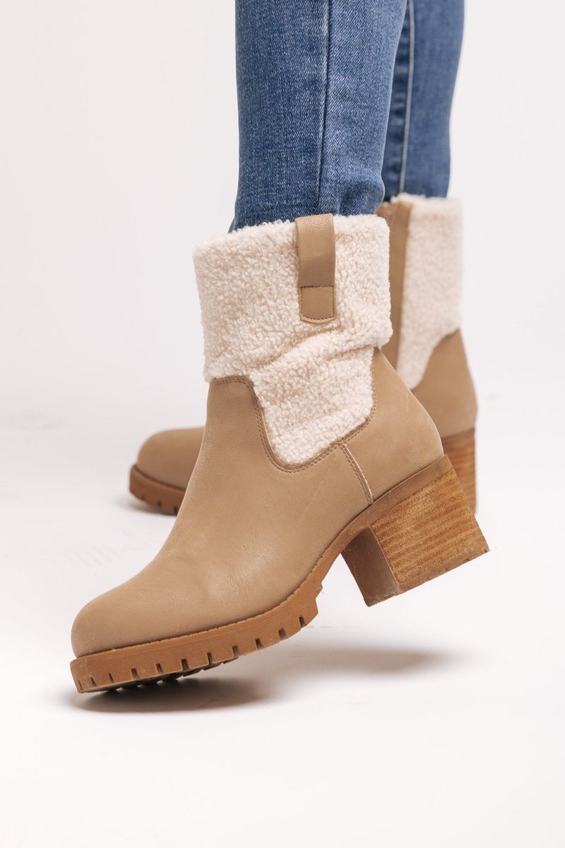 mia jakob sherpa heeled booties 533393