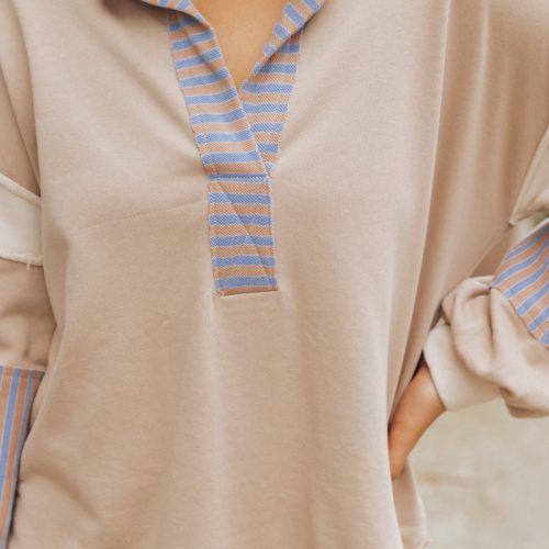 mocha color block striped sweatshirt 628533