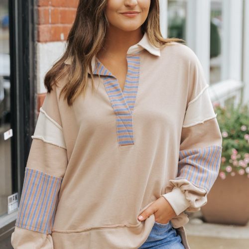 mocha color block striped sweatshirt 709395