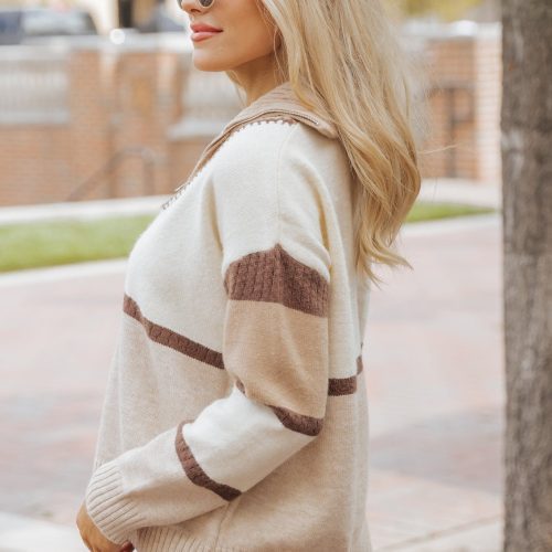 mocha color block zip up sweater 468833