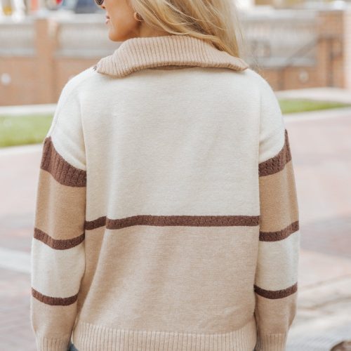 mocha color block zip up sweater 788558