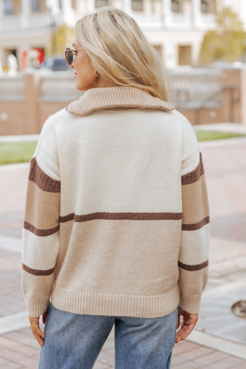 mocha color block zip up sweater 788558