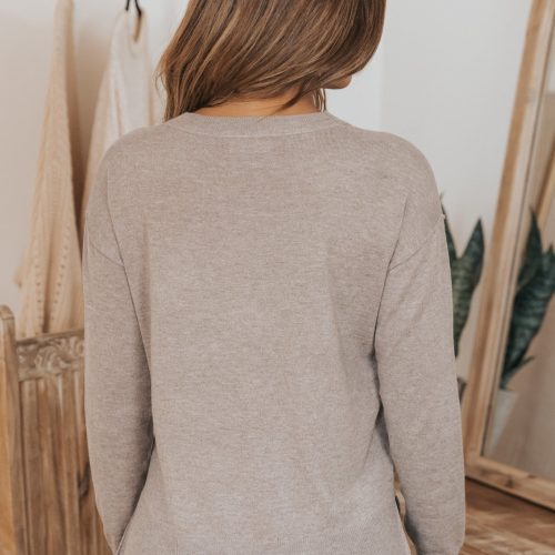 mocha crew neck ribbed sweater 108805