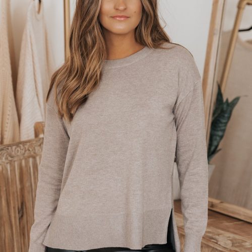 mocha crew neck ribbed sweater 776884