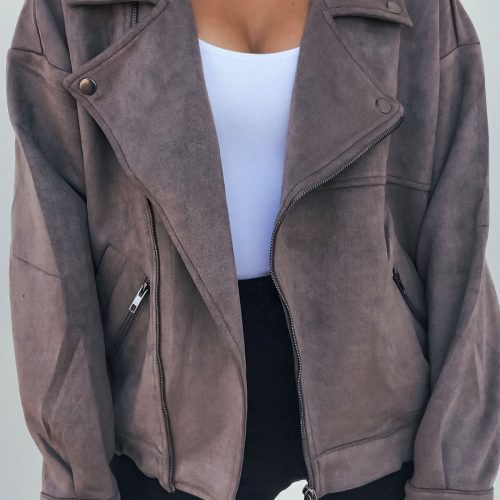 mocha faux suede biker jacket 923668