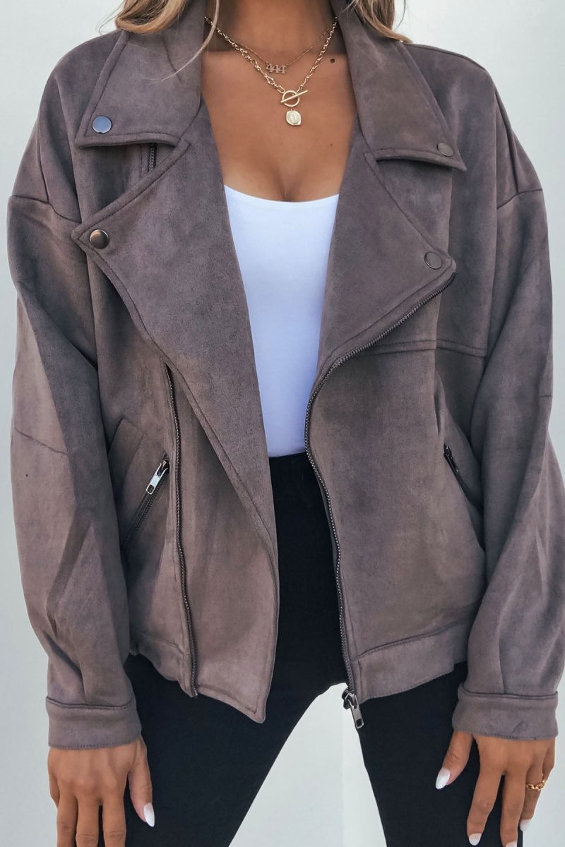 mocha faux suede biker jacket 923668