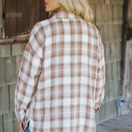 mocha plaid flannel button down shirt 398199