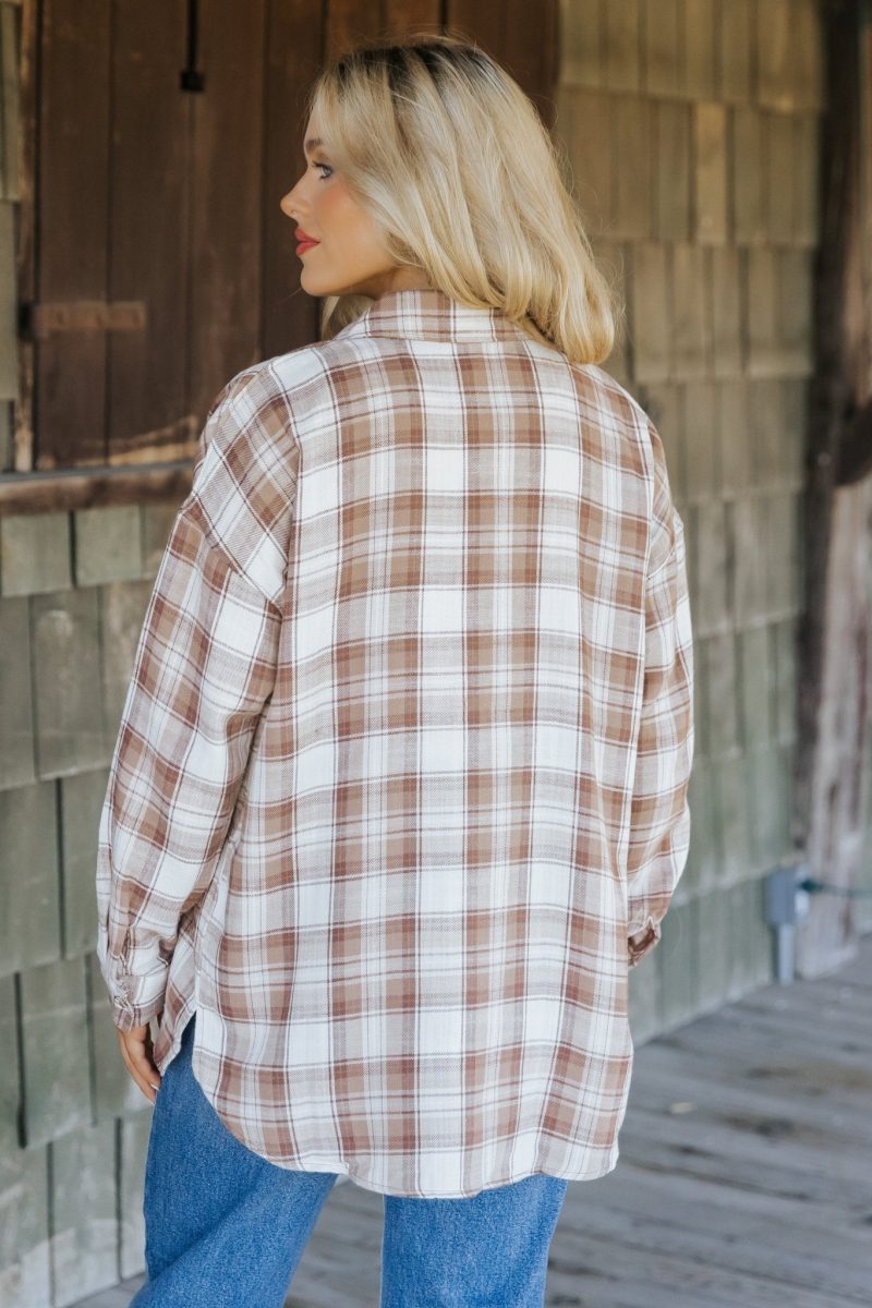 mocha plaid flannel button down shirt 398199